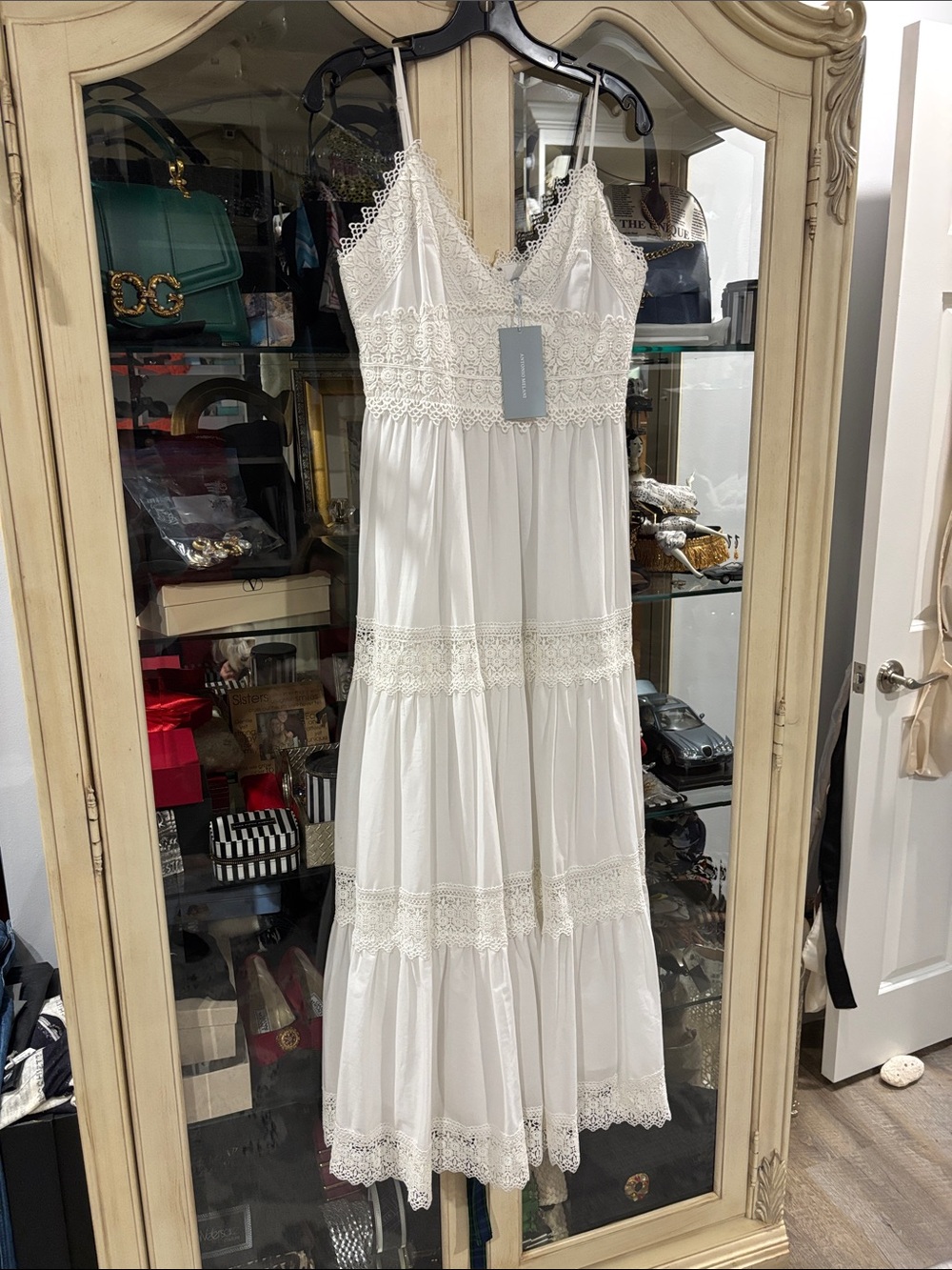 ANTONIO MELANI White Lace-Trim Tiered Maxi Dress